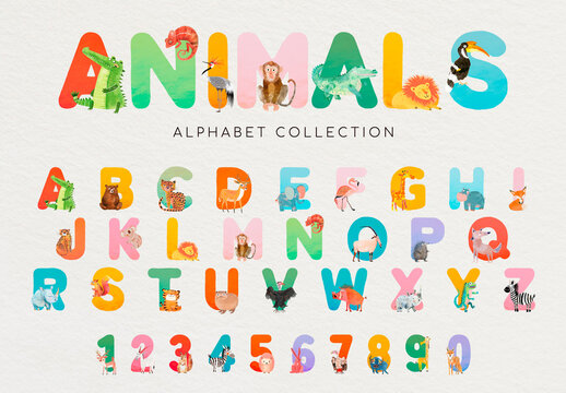 Colorful Animal Alphabet Collection Editable Font