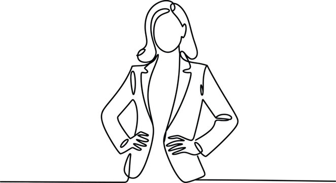 Businesswoman with hands on hips confident stance self assured businesswoman confident professional executive authority. Vector illustration