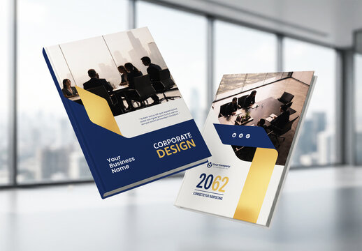 Business Report Cover Template &ndash; Gold and Blue Geometric Layout (A4)	

