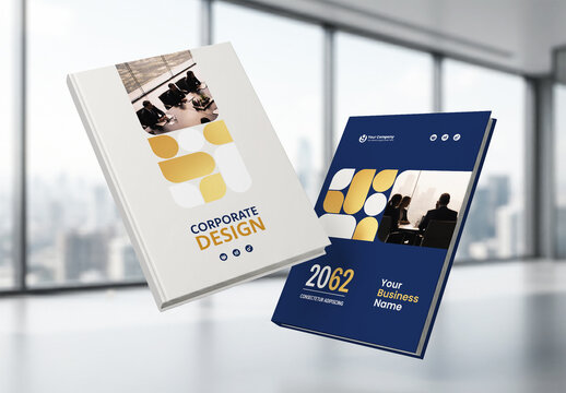 Business Report Cover Template &ndash; Gold and Blue Geometric Layout (A4)	


