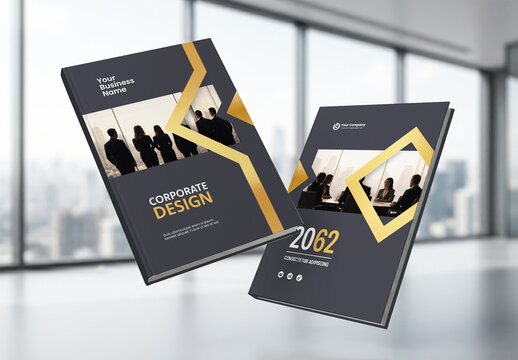 usiness Report Cover Template &ndash; Gold and Black Geometric Layout (A4)
