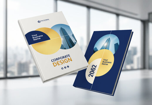 Business Report Cover Template &ndash; Gold and Blue Geometric Layout (A4)	

