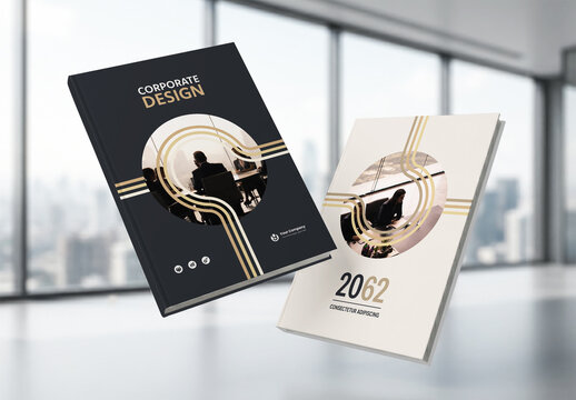 usiness Report Cover Template &ndash; Gold and Black Geometric Layout (A4)
