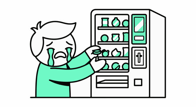 Frustrated person using vending machine for snacks.