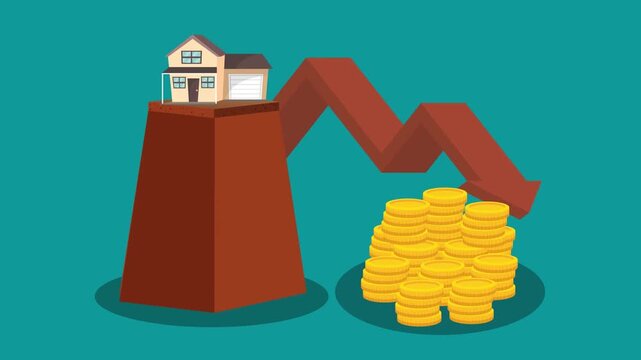 Financial Crash Real Estate Market Drop and House Value Depreciation 2D Animation Concept