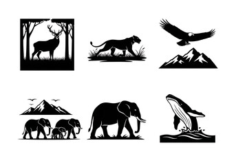 Fototapeta premium Animal Silhouettes Isolated on White Background