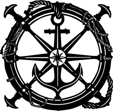 Nautical Emblem with Ship Whe...