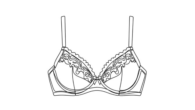 Detailed 2D CAD Vector illustration of a bra with floral design