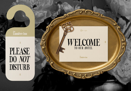 Elegant Vintage Hotel Welcome Stationery Mockup PSD