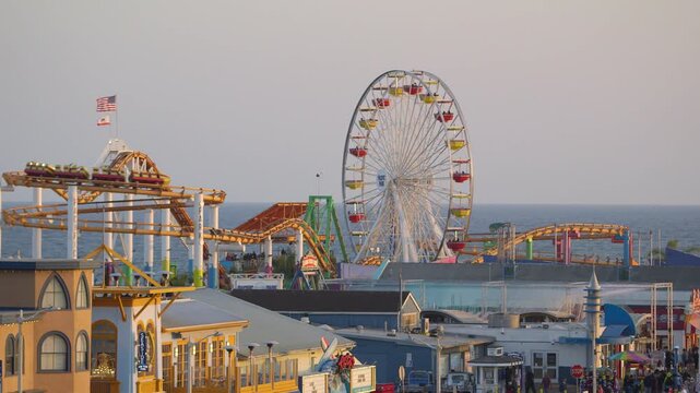 Ferris wheel and roller coaster on the Santa Monica Pier