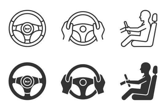 Steering wheel and driving position icons in various styles.
