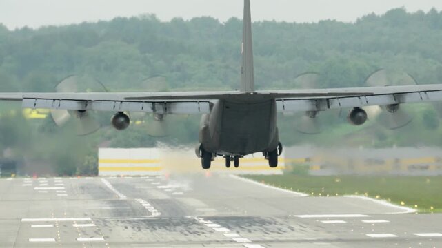 US Air Force C-130 Hercules Heavy Military Transport Aircraft in Air