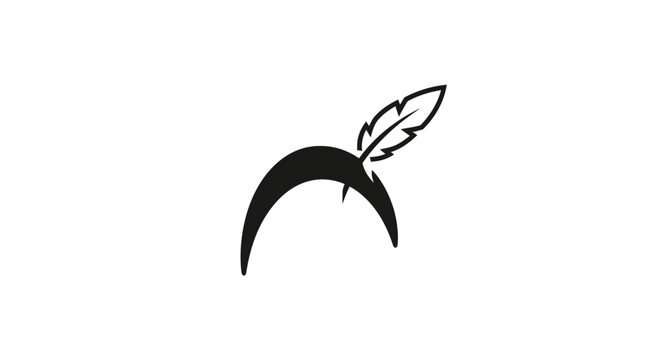 Black headband with single feather.