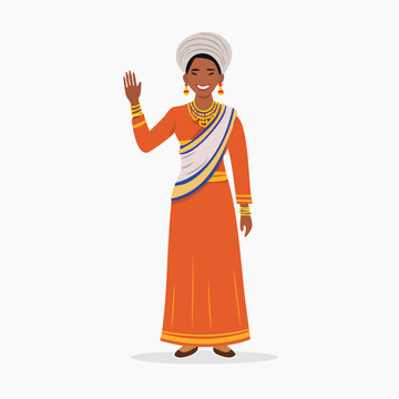 Woman in Traditional Indian Attire Waving