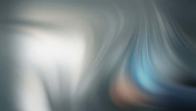 Abstract background with smooth flowing gray waves and soft glowing blue and orange light effects. Elegant modern design with a subtle grainy texture.