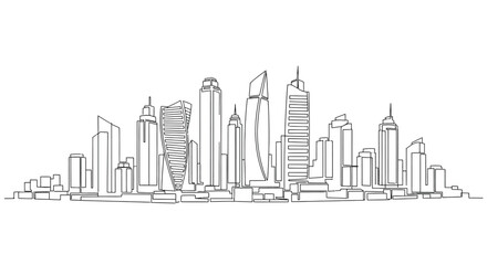 Fototapeta premium Cityscape outline sketch of modern skyscrapers minimalist style