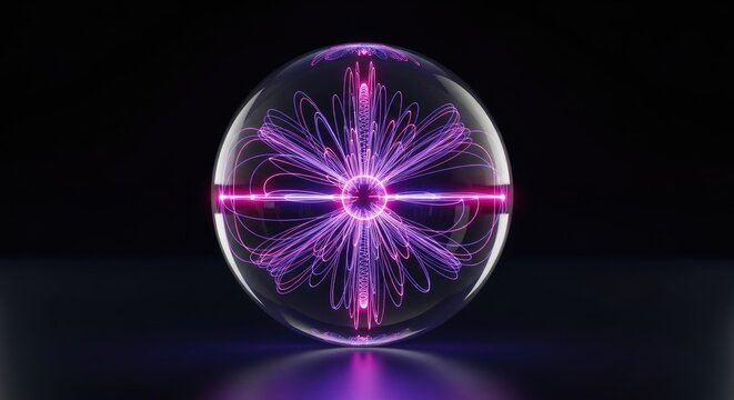A highly detailed and vibrant purple plasma globe on a dark background with electric discharges and bright purple lights inside and around it