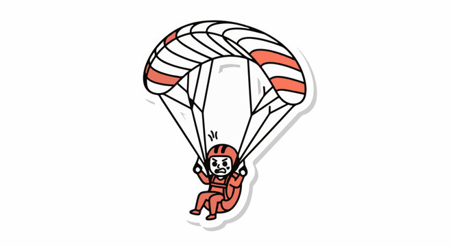 Cute Cartoon Animal Parachuting With Colorful Canopy.