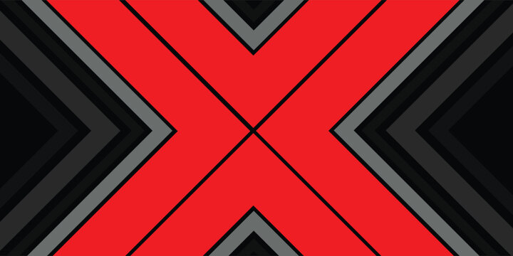 Red geometric X pattern with layered chevrons.