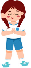 Obraz premium Young Girl Meditating with Hands Together, Cartoon Style Illustration
