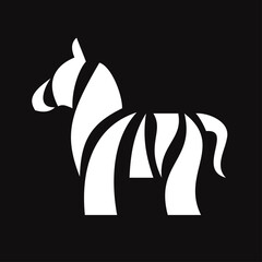 Obraz premium Stylized White Zebra with Black Stripes in Modern Minimalist Graphic Design on Dark Background