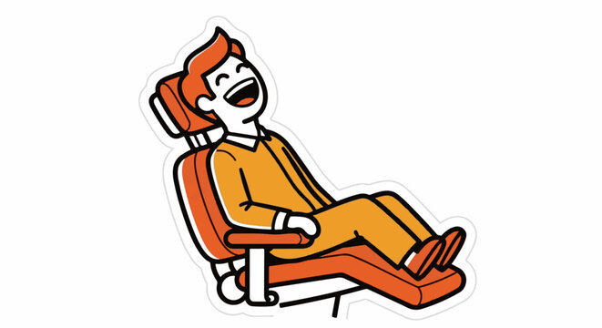 Cartoon character laughing in a reclined chair.