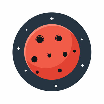 Stylized illustration of the planet Mars with craters and stars