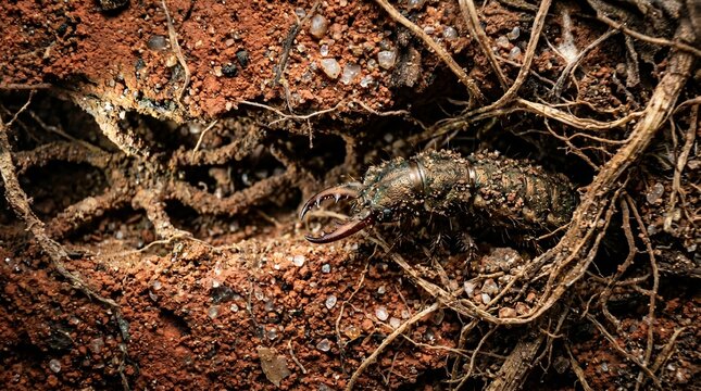 Fierce Antlion Larva, a Predatory Insect, Lurking in its Underground Sandy Burrow