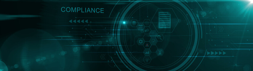 Obraz premium Compliance, Regulatory Standards, Risk Mitigation, compliance-related text on the global network cyberspace, Motion graphics of document file concept