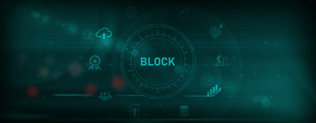 Obraz premium A business BLOCK concept surrounded by smaller icons for ai and manufacturing process management. Motion graphics of block chan concept