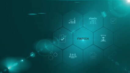 Obraz premium Fintech Concepts and Infographics in Dark Environment. Asymptotic smart data analytic on world map background. Motion graphics of business concept