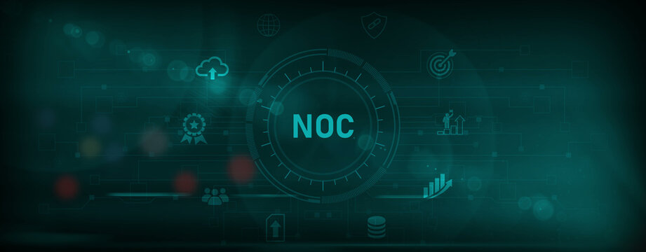 Network Operations Center No Objection Certificate Monitoring System Concept with Various and Connections. Motion graphics of NOC