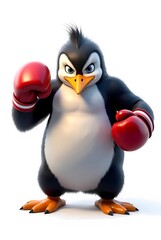 Obraz premium Cute 3D Cartoon Penguin Wearing Red Boxing Gloves Mascot Illustration