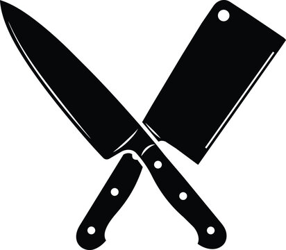 Chef Knife and Meat Cleaver Silhouette Kitchen Cutlery Icon Design