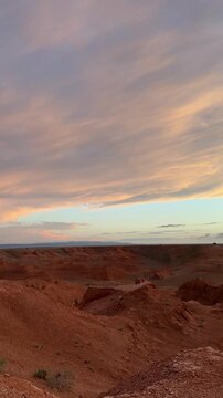 Cinematic Cloudy Sunset at Bayanzag Flaming Cliffs
