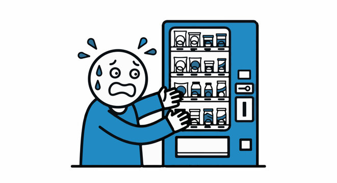 Frustrated person struggling with vending machine issue.