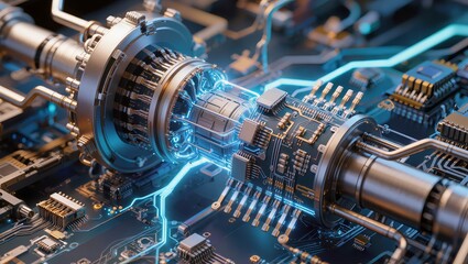 Fototapeta premium Futuristic Quantum AI Processor Circuit Board