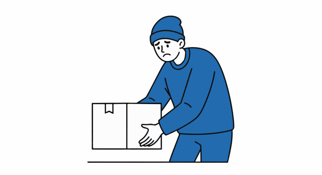 Worker carefully lifting and carrying cardboard box indoors.