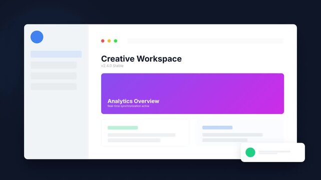Creative Workspace Interface with Purple and White Elements Modern Design.
