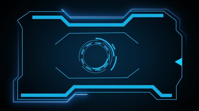 Futuristic digital display frame with central HUD element. Technology frame symbol for system panel design. Digital interface frame animation for tech UI.