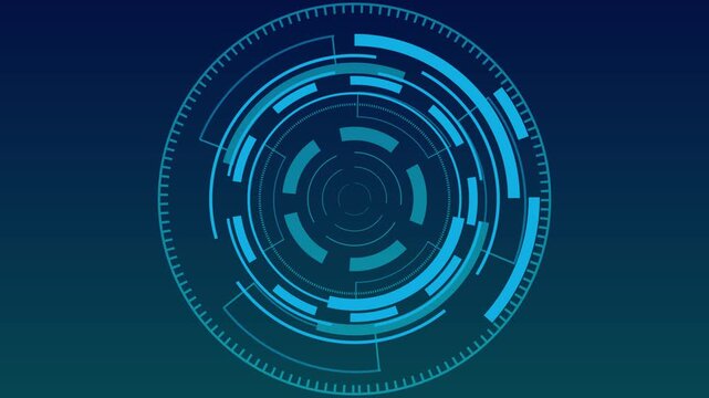 Blue circular HUD element on gradient motion background. Technology frame symbol for digital interface display. Digital HUD element animation for tech UI.