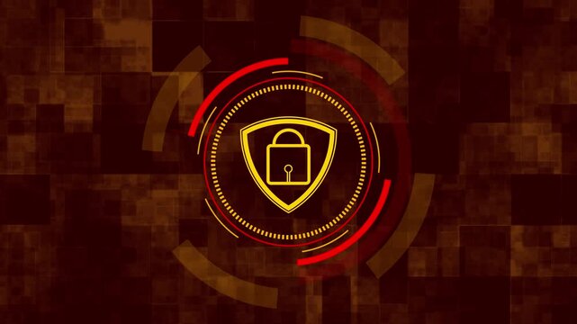 Digital shield lock icon with abstract binary background. Cybersecurity protection symbol for data privacy encryption. Digital shield animation for safety.