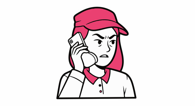 Frustrated employee talking on phone at work.