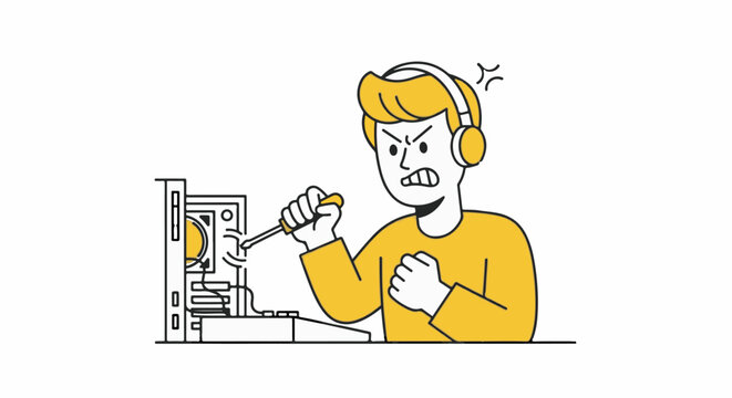 Frustrated gamer yelling at computer during gameplay.