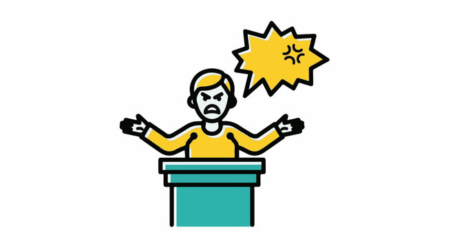 Frustrated speaker with explosive idea presentation failure.