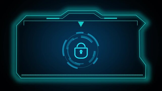 Futuristic digital frame with security lock icon background. Technology frame symbol for secure interface layout. Digital interface frame animation for tech.