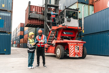 Container terminal logistics worker forklift cargo shipping warehouse port inspection safety © chokniti