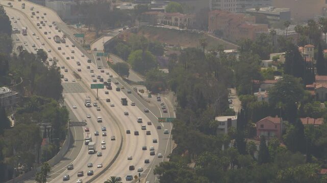 wide shot of traffic on the freeway in Los Angeles