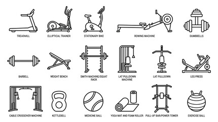 Variety of Gym Equipment Icons. © Uli
