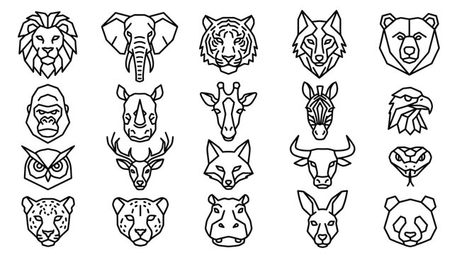 Various animal heads in illustration.
